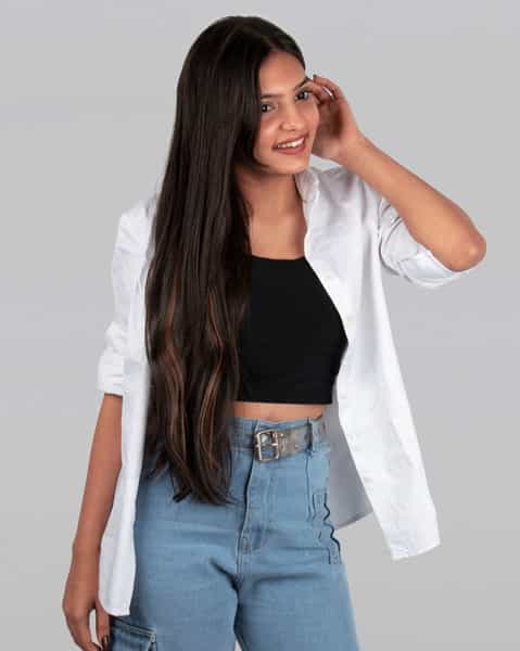 Streak Street Clip-In 24" Dark Brown Straight Hair Extensions With Copper Highlights