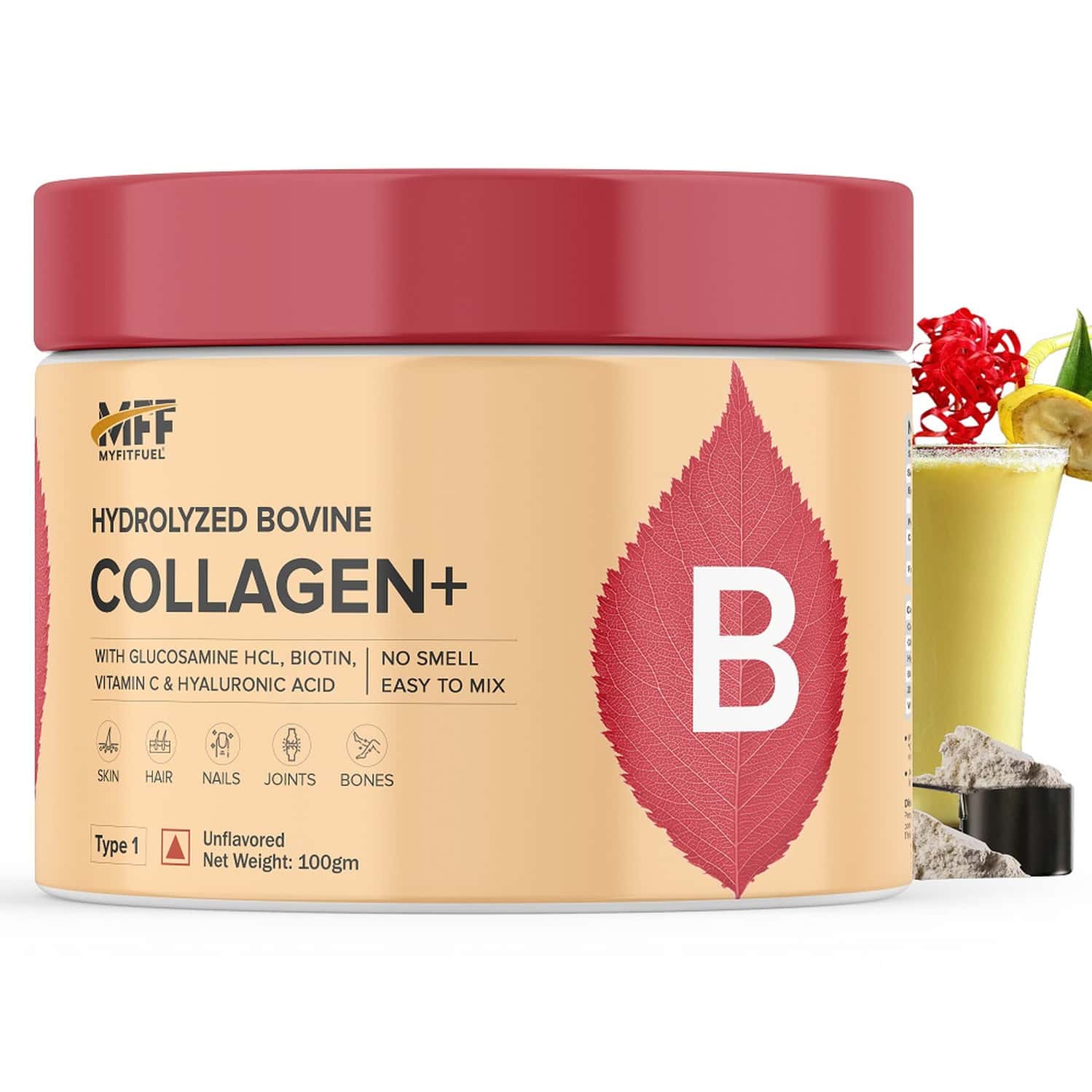 Myfitfuel Hydrolyzed Bovine Collagen + Glucosamine, Hyaluronic, Biotin, Vitamin C (100g, Unflavored)