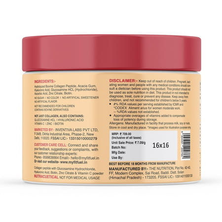 Myfitfuel Hydrolyzed Bovine Collagen + Glucosamine, Hyaluronic, Biotin, Vitamin C (100G, Unflavored)