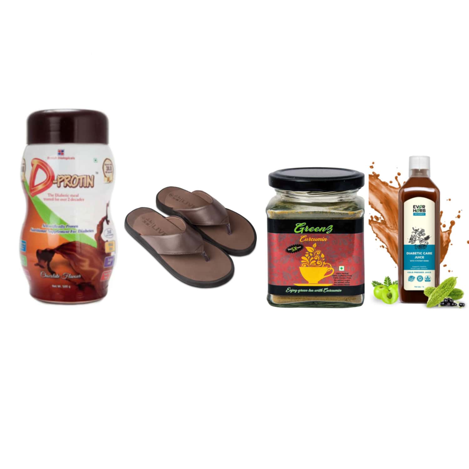 Diabetic Care Diwali Gift Combo Of 4-Diabetic Powder|Green Tea|Slippers Uk 8|Herbal Juice
