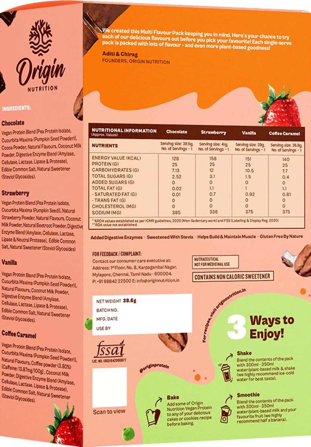 Origin Nutrition 100% Natural Vegan Plant Protein Powder (chocolate Vanilla And Coffee Caramel)