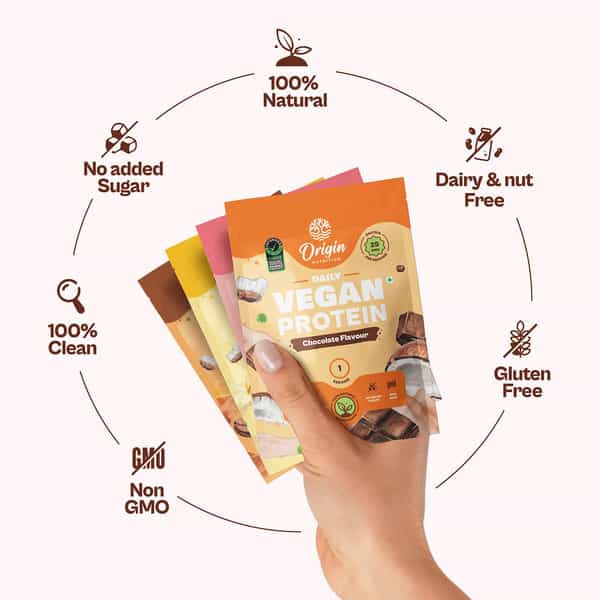 Origin Nutrition 100% Natural Vegan Plant Protein Powder (Chocolate Vanilla And Coffee Caramel)