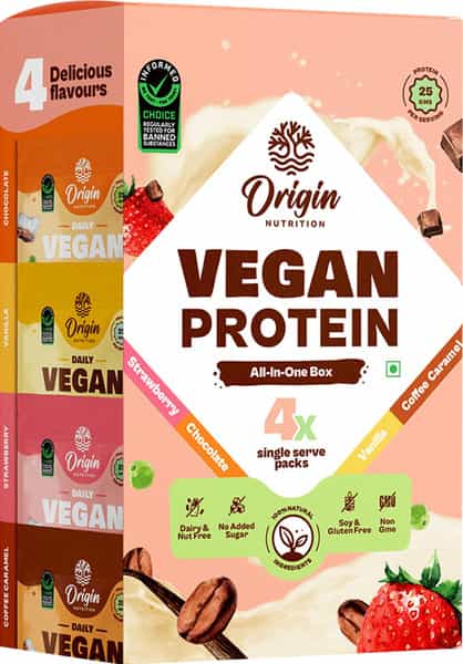 Origin Nutrition 100% Natural Vegan Plant Protein Powder (Chocolate Vanilla And Coffee Caramel)