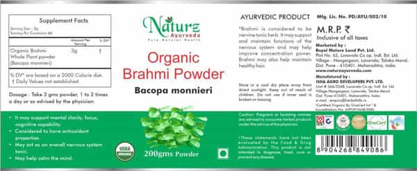 Naturz Ayurveda Organic Brahmi Powder 200 Gms (Pack Of 2)