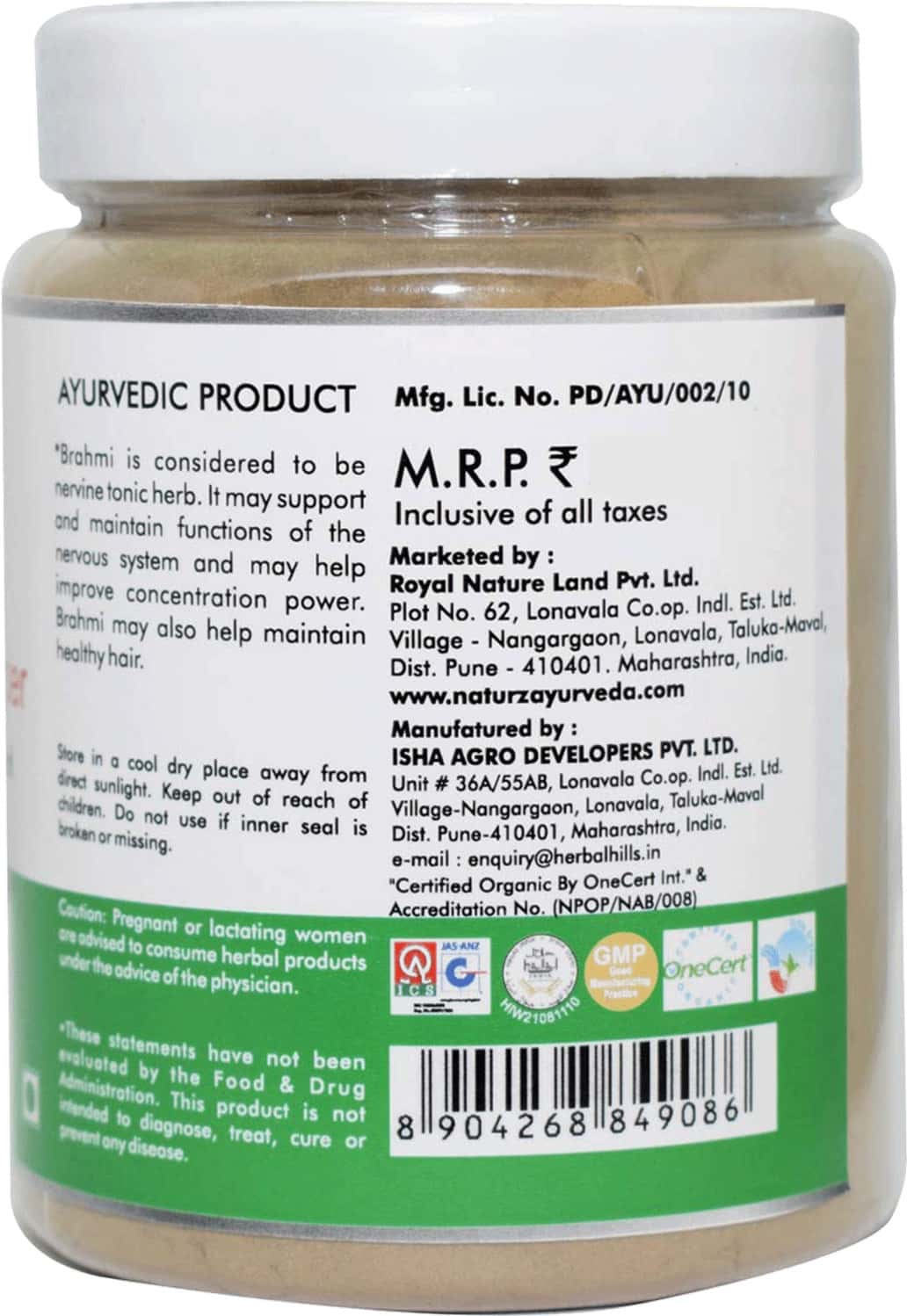 Buy NATURZ AYURVEDA ORGANIC BRAHMI POWDER 200 GMS (PACK OF 2) Online ...