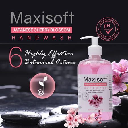 Maxisoft Hydrating & Refreshing Hand Wash | Japanese Cheery Blossom | 500 Ml | Pack Of 4