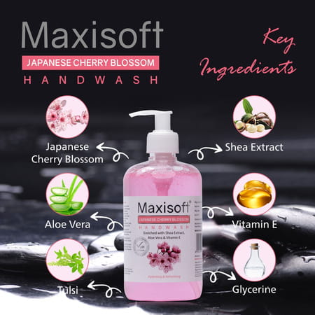 Maxisoft Hydrating & Refreshing Hand Wash | Japanese Cheery Blossom | 500 Ml | Pack Of 4