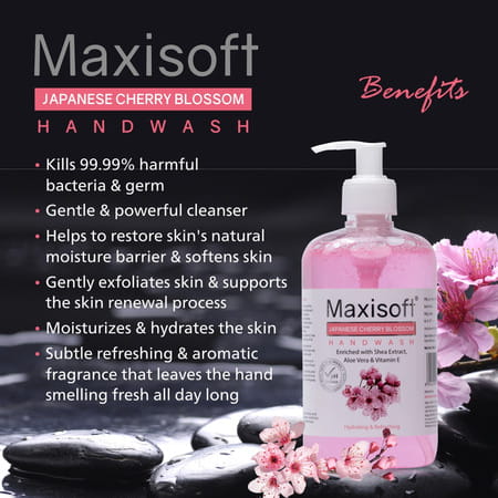 Maxisoft Hydrating & Refreshing Hand Wash | Japanese Cheery Blossom | 500 Ml | Pack Of 4