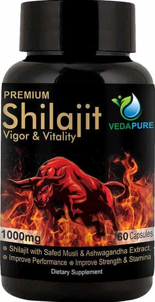 Vedapure Premium Shilajit Capsule Safed Musli For Stamina Vitality For Men 1000Mg 60 Caps Pack Of 1