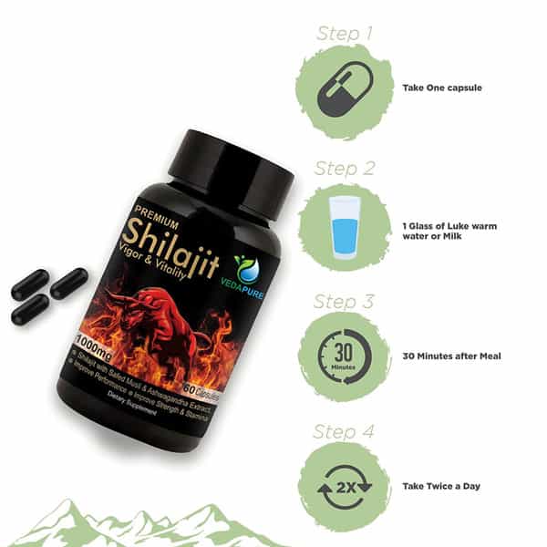 Vedapure Premium Shilajit Capsule Safed Musli For Stamina Vitality For Men 1000Mg 60 Caps Pack Of 1