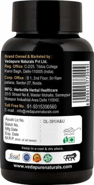 Vedapure Premium Shilajit Capsule Safed Musli For Stamina Vitality For Men 1000Mg 60 Caps Pack Of 1