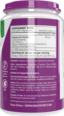 Healthyhey Nutrition Sapistan Dry Extract 5:1 60 Vegetable Capsules