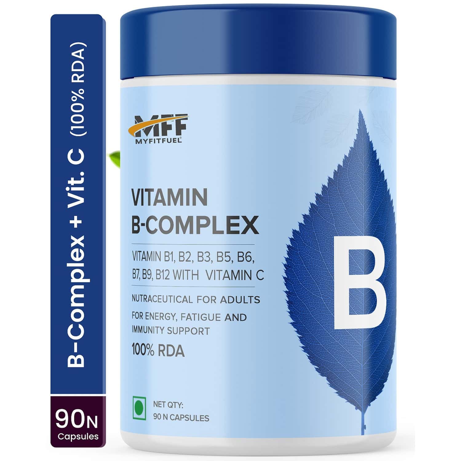 Myfitfuel B Complex + Vitamin C (90 Capsules) 100% Rda. Hair Growth, Energy, Immunity, Youthful Skin