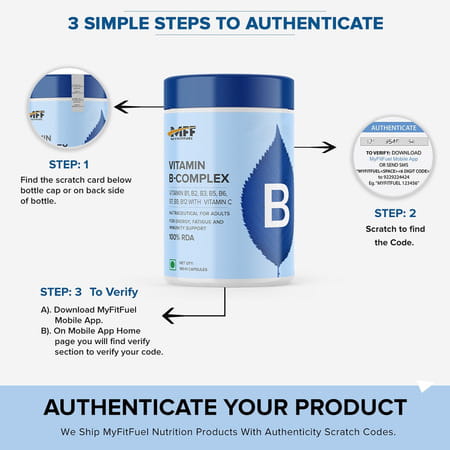 Myfitfuel B Complex + Vitamin C (90 Capsules) 100% Rda. Hair Growth, Energy, Immunity, Youthful Skin