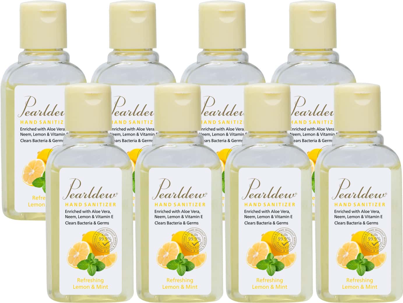Pearldew Hand Sanitizer (gel) Refreshing Lemon & Mint 60 Ml - Pack Of 8