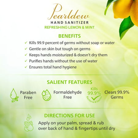 Pearldew Hand Sanitizer (Gel) Refreshing Lemon & Mint 60 Ml - Pack Of 8