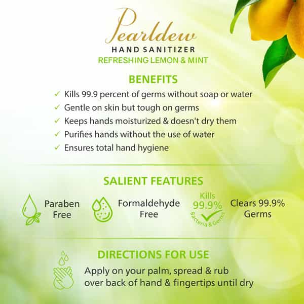Pearldew Hand Sanitizer (Gel) Refreshing Lemon & Mint 60 Ml - Pack Of 8
