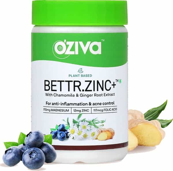 Oziva Plant Based Bettr.zinc+ For Anti-Inflammation & Acne Control Certified Vegan 60 Capsules
