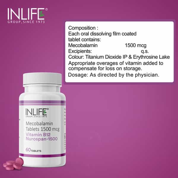 Inlife Vitamin B12 1500Mcg Nervous System Support For Men And Women - 60 Tablets