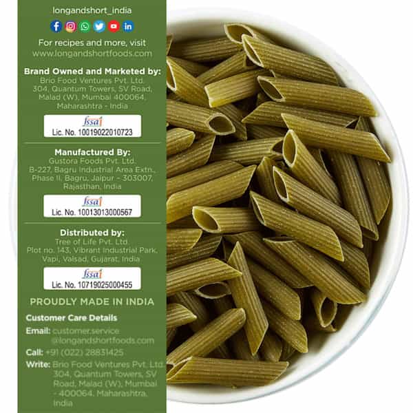 Long & Short Healthy Penne Pasta | Veggie - Spinach Pasta No Maida | Pack Of 2 - 500G (250Gx2)