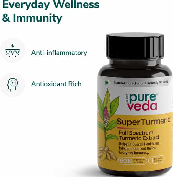 Aurea Pureveda Super Turmeric - Full Spectrum Turmeric Extract - 60 Veg Capsules