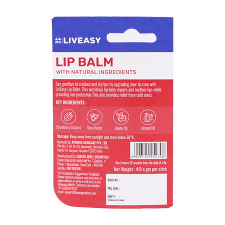 Liveasy Essentials Strawbery Flavour Lip Balm 4.8gm