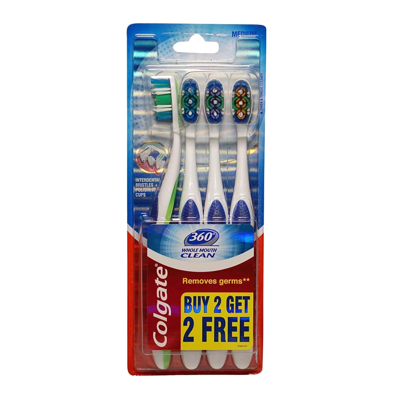 Colgate 360 Degree Whole Mouth Clean Toothbrush - (Buy 2 Get 2 Free) - 4 Pcs
