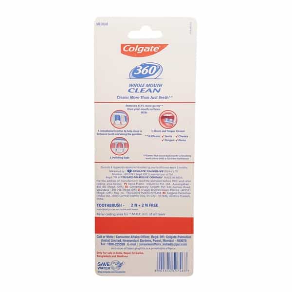 Colgate 360 Degree Whole Mouth Clean Toothbrush - (Buy 2 Get 2 Free) - 4 Pcs