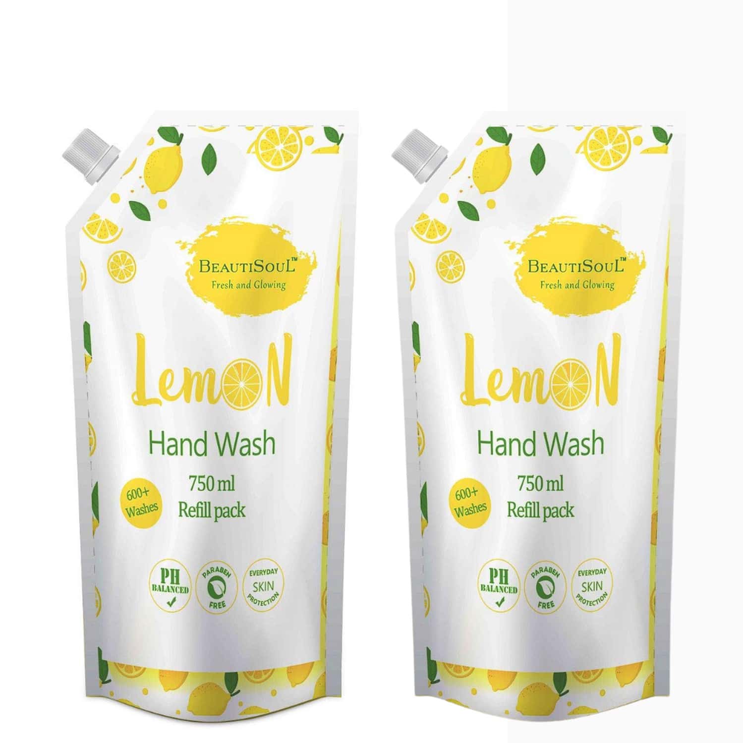 Beautisoul Lemon Liquid Handwash Refill Pack With Pure Lemon & Glycerin | Refill (Pack Of 2, 750 Ml)