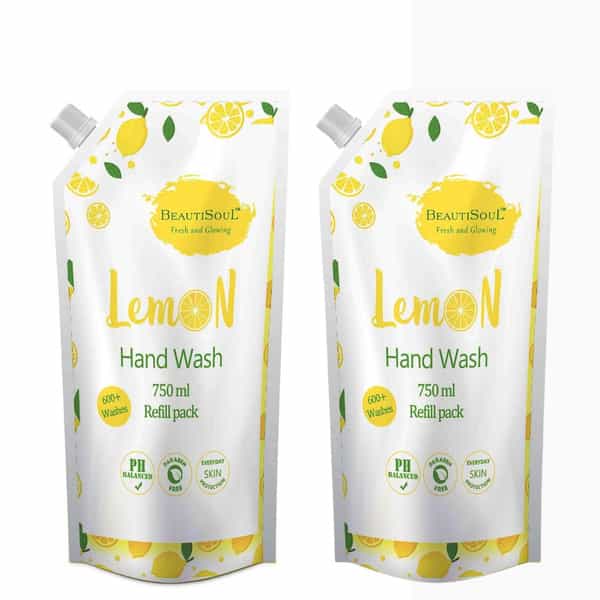 Beautisoul Lemon Liquid Handwash Refill Pack With Pure Lemon & Glycerin | Refill (Pack Of 2, 750 Ml)
