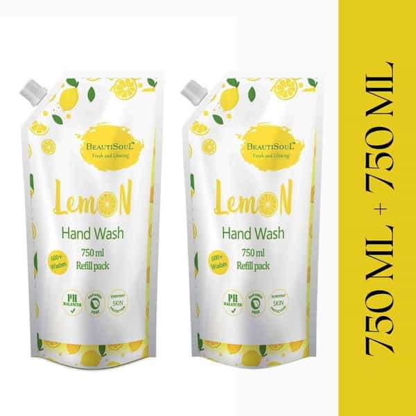 Beautisoul Lemon Liquid Handwash Refill Pack With Pure Lemon & Glycerin | Refill (Pack Of 2, 750 Ml)