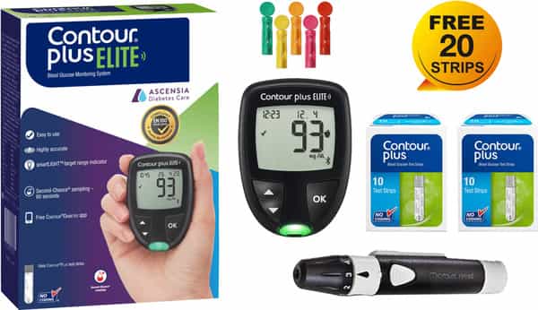 Contour Plus Elite Blood Glucose Monitoring System With Contour Plus Test Strip 20S Free