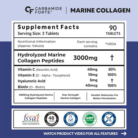 Carbamide Forte Marine Collagen Peptides 3000mg-90 Tablets