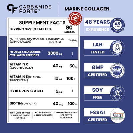 Carbamide Forte Marine Collagen Peptides 3000mg Tabltes 90 No'S