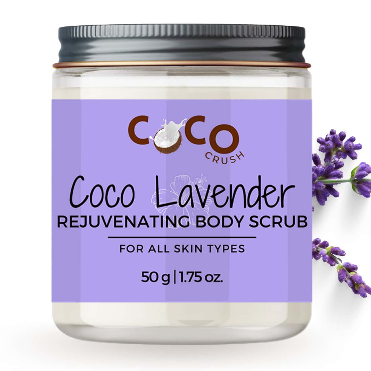 Coco Crush Lavender Coconut Body Scrub For Brightening Skin | 100% Natural Scrub - 50g
