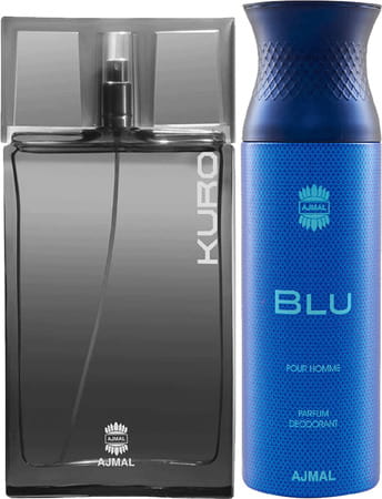 Ajmal Kuro Edp Aromatic Spicy Perfume 90ml For Men And Blu Deodorant Aquatic Woody Fragrance 200ml