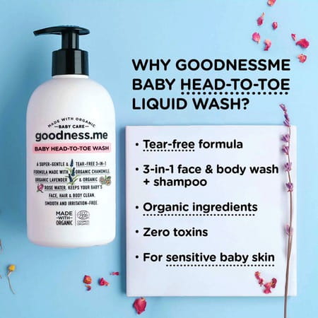Goodness.me Certified Organic Baby Head-To-Toe Face Body Wash & Shampoo Tear Free 400Ml