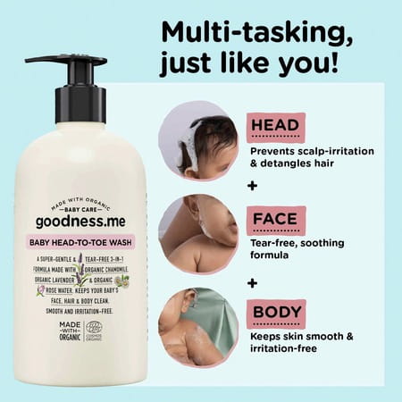 Goodness.me Certified Organic Baby Head-To-Toe Face Body Wash & Shampoo Tear Free 400Ml
