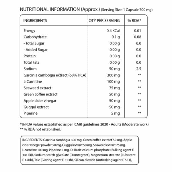 Pure Nutrition Fatmelt With Garcinia Cambogia | L-Carnitine & Apple Cider Vinegar - 60 Veg Capsules