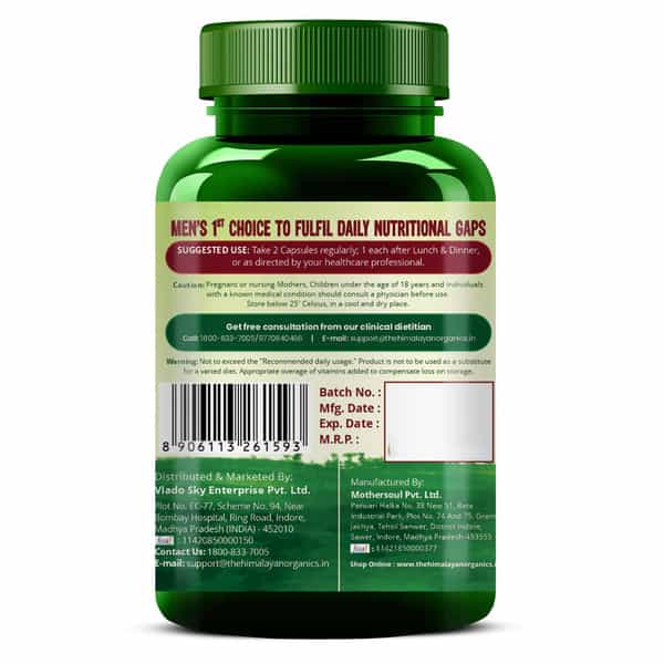 Vlado's Himalayan Organics Whole Food Multivitamin For Men | 60 Veg Capsules