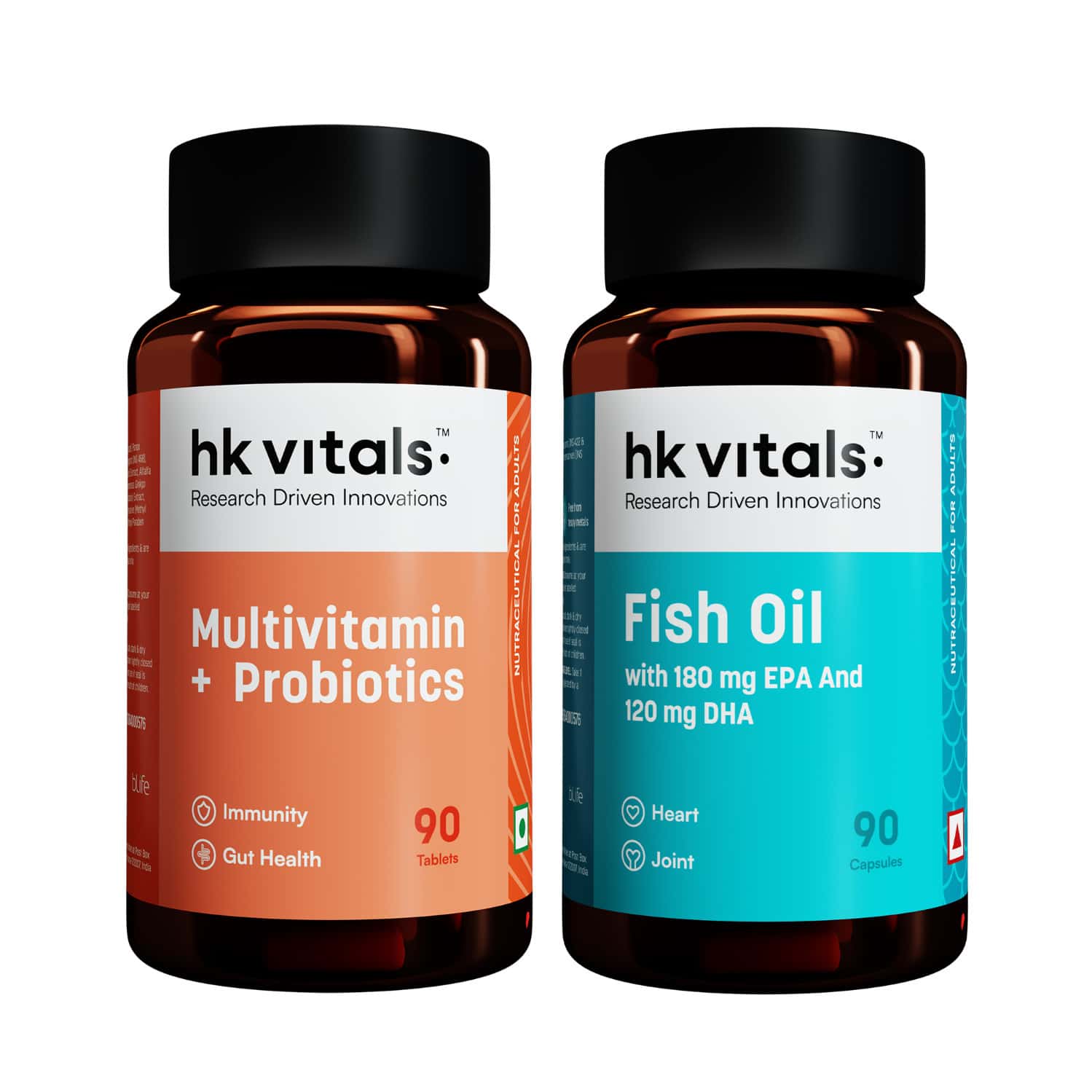 Hk Vitals Fish Oil And Multivitamin With Probiotics (90 Tablets Each) Combo Pack