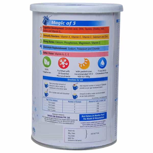 Graduate Vanilla Flavour From 2 To 12 Years Tin Of 200Gm Oral Powder