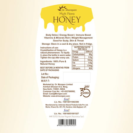Dr. Morepen Natural & Pure Multi Flora Honey Nmr Tested & No Sugar Adulteration - 250gm Pack Of 4