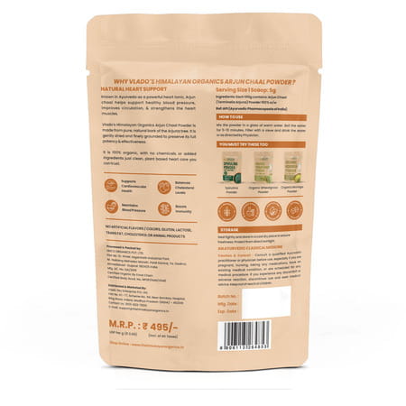 Vlado'S Himalayan Organics Arjun Chaal Powder | 100% Natural & Pure Herbal I Usda Organic - 500g