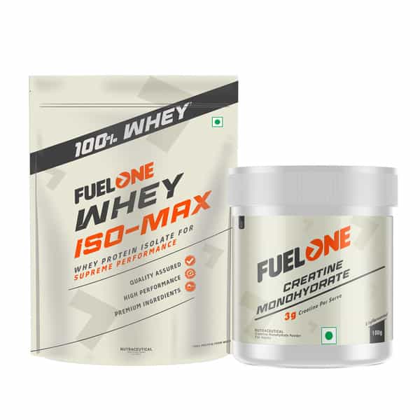 Fuel One Whey Iso-Max | Protein Isolate 28G Protein | Chocolate 1Kg & Creatine Monohydrate 100G