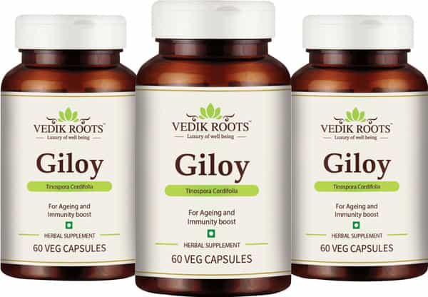 Vedikroots Giloy 60 Capsules 450 Mg 100% Organic | Tinospora Cordifolia | For Digestion(Pack Of 3)