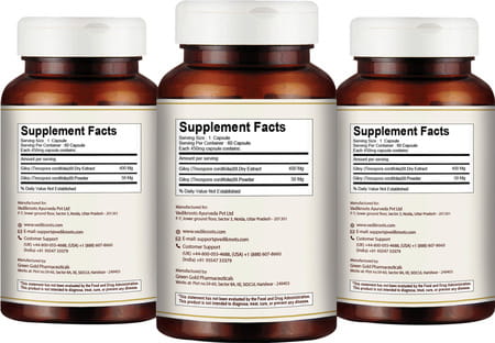 Vedikroots Giloy 60 Capsules 450 Mg 100% Organic | Tinospora Cordifolia | For Digestion(Pack Of 3)