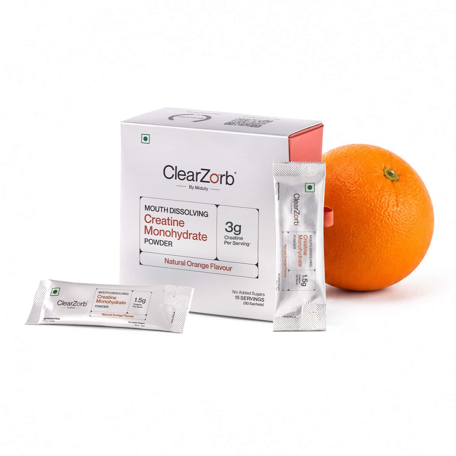 Clearzorb Mouth Dissolving Creatine Monohydrate | Natural Orange | 30 Sachets