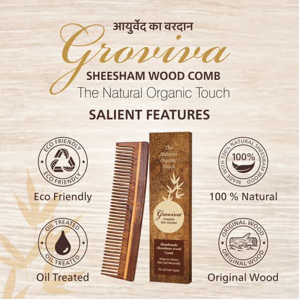 Groviva Sheesham Wood Comb 13 Fc | Hair Straightening | For Men (Pack Of 2)