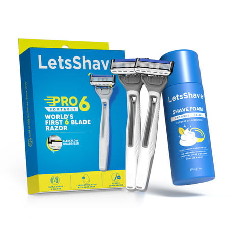 Letsshave Pro 6 Portable Shaving Trial Kit For Men, 2 Razors+Shaving Foam (200g)